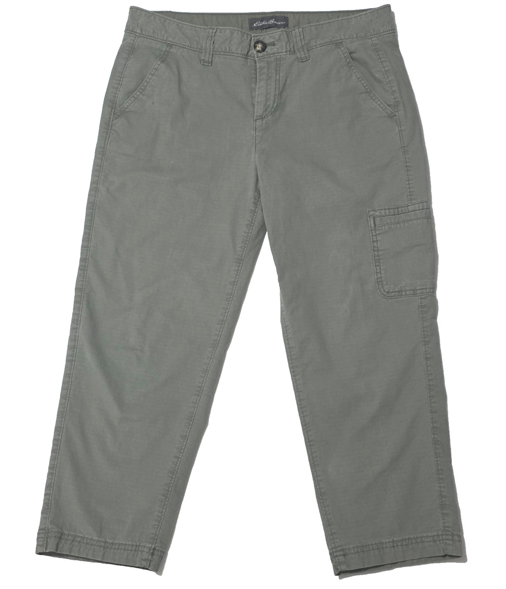 Eddie Bauer Womens 10 Cargo Crop Pants Green Ripstop Cotton Stretch Outdoor